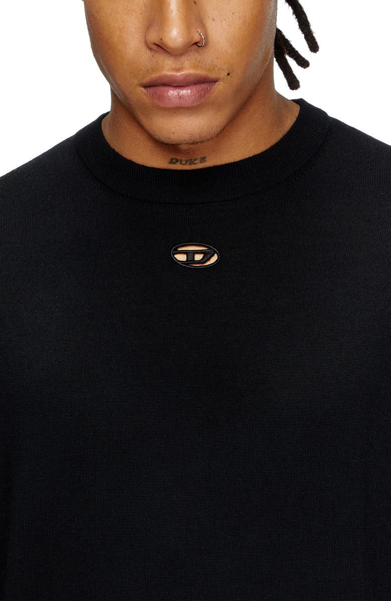 DIESEL<sup>®</sup> k-valiam Cutout Logo Wool Sweater, Alternate, color, Deep/ Black