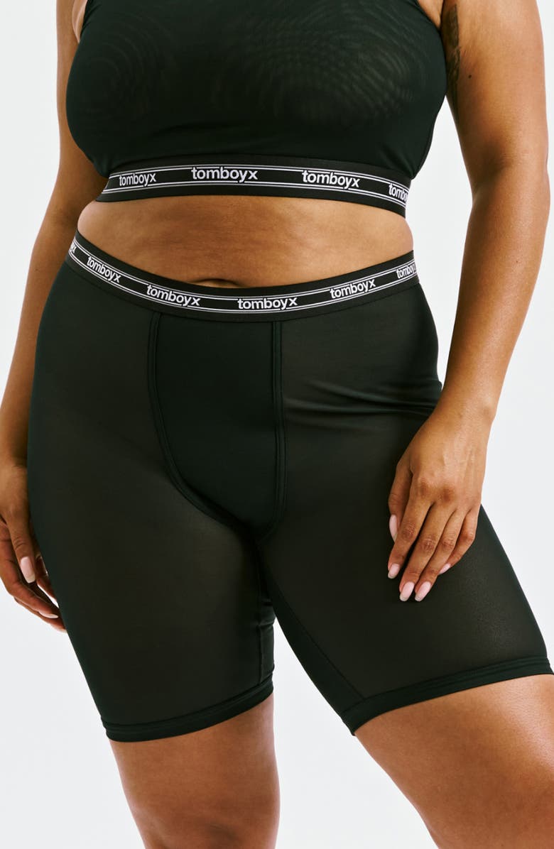 TomboyX Powermesh 9-Inch Bower Briefs, Alternate, color, Black