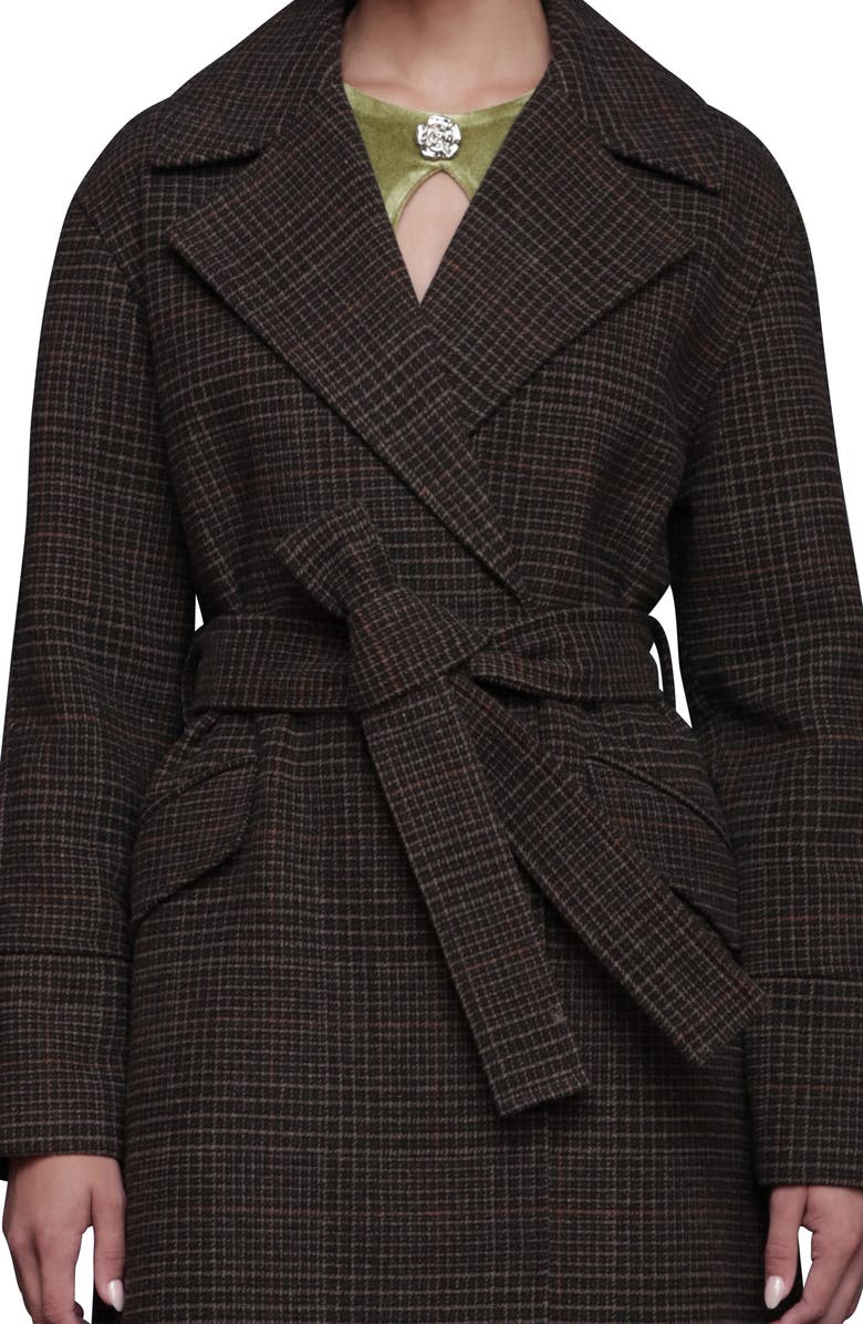 Avec Les Filles Plaid Belted Coat, Alternate, color, Navy-Brown Plaid