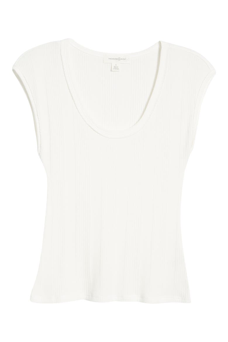 Rib Cap Sleeve T-Shirt, Alternate, color, WHITE