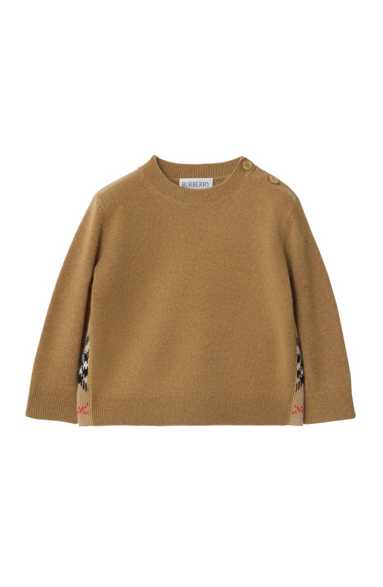 Burberry Check Patch Wool Cashmere Sweater, Main, color, Camel