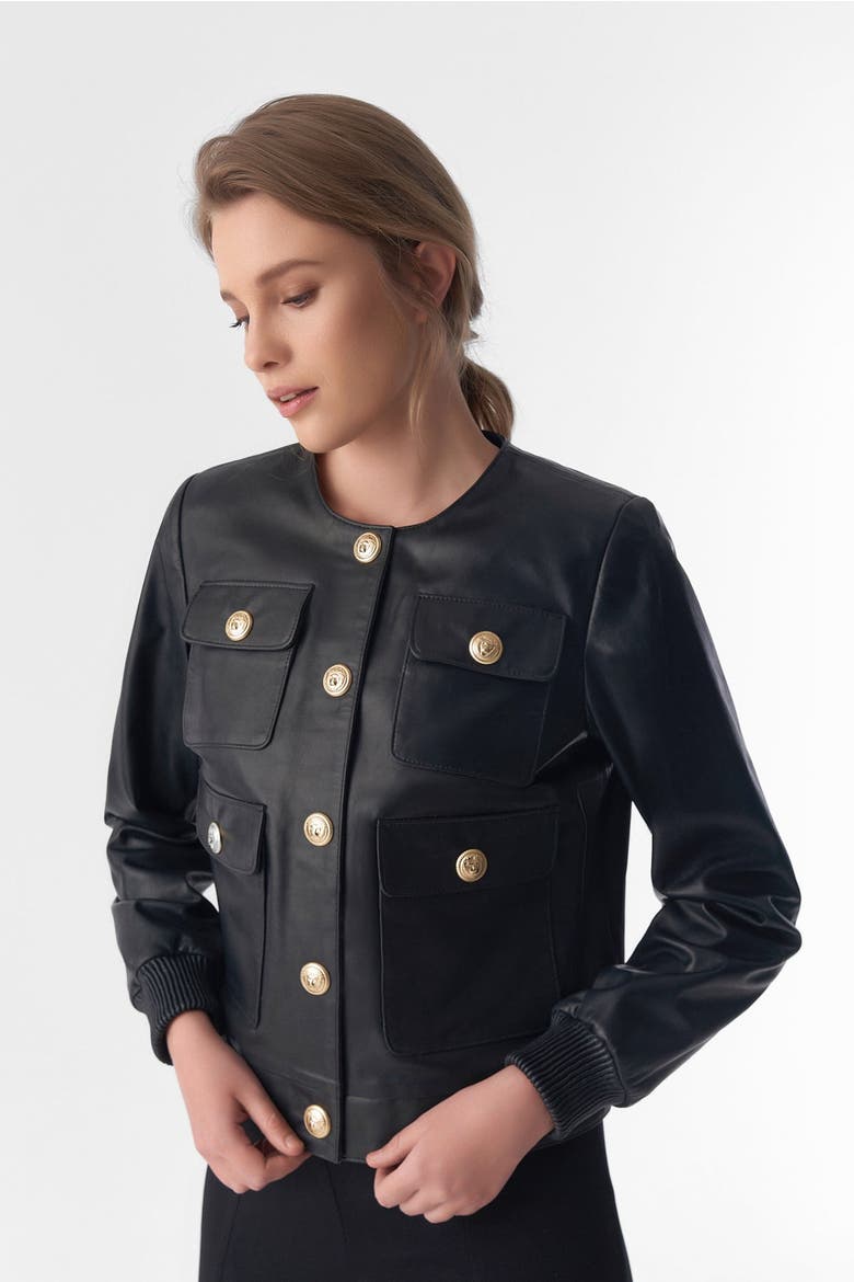 Beatrice Leather Jacket, Alternate, color, Black