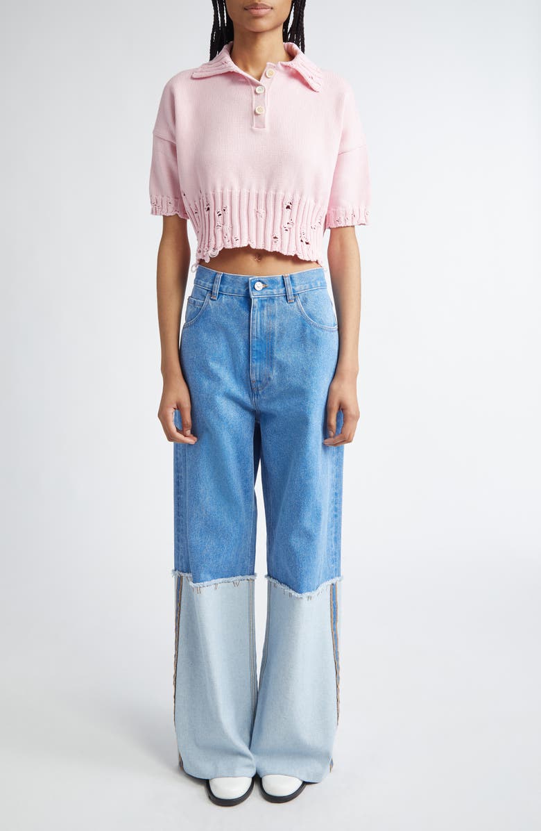 Marni Distressed Cotton Polo Sweater, Alternate, color, 