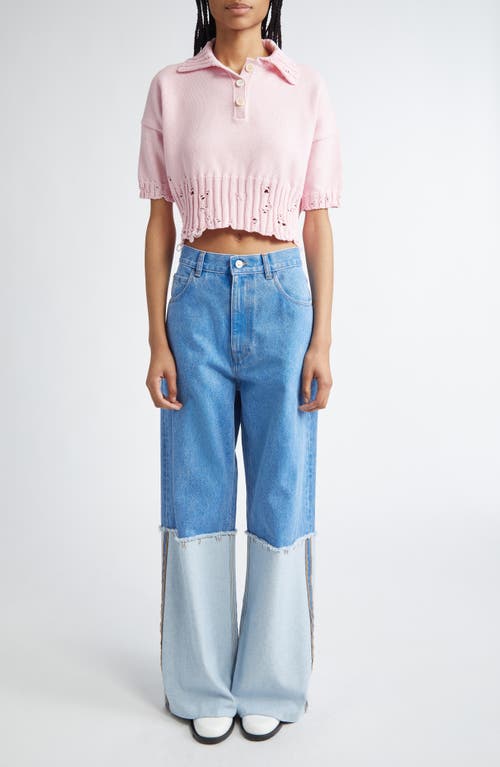 Shop Marni Distressed Cotton Polo Sweater In Pink
