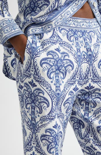 Tropical Print Linen Blend Pants