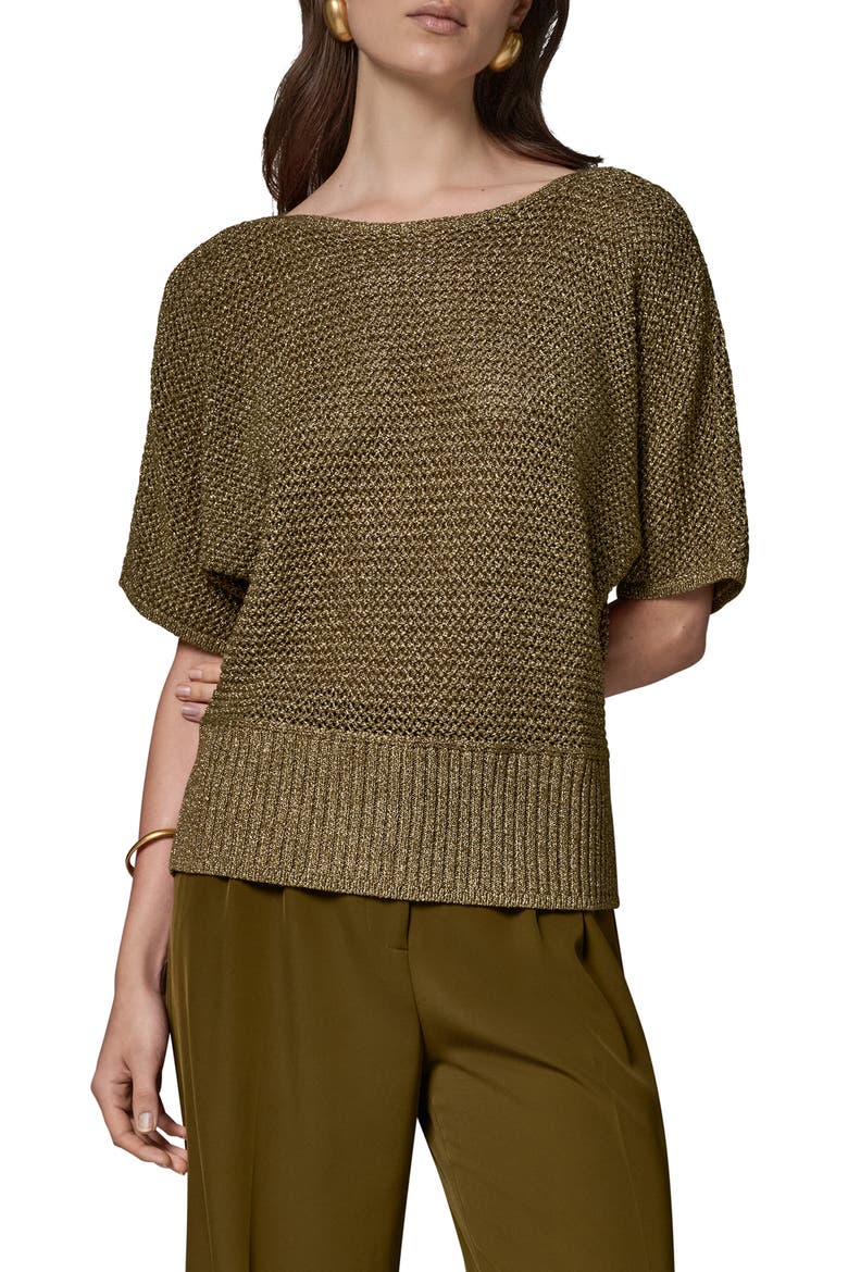 Metallic Short Sleeve Sweater, Main, color, OLIVE BRIN