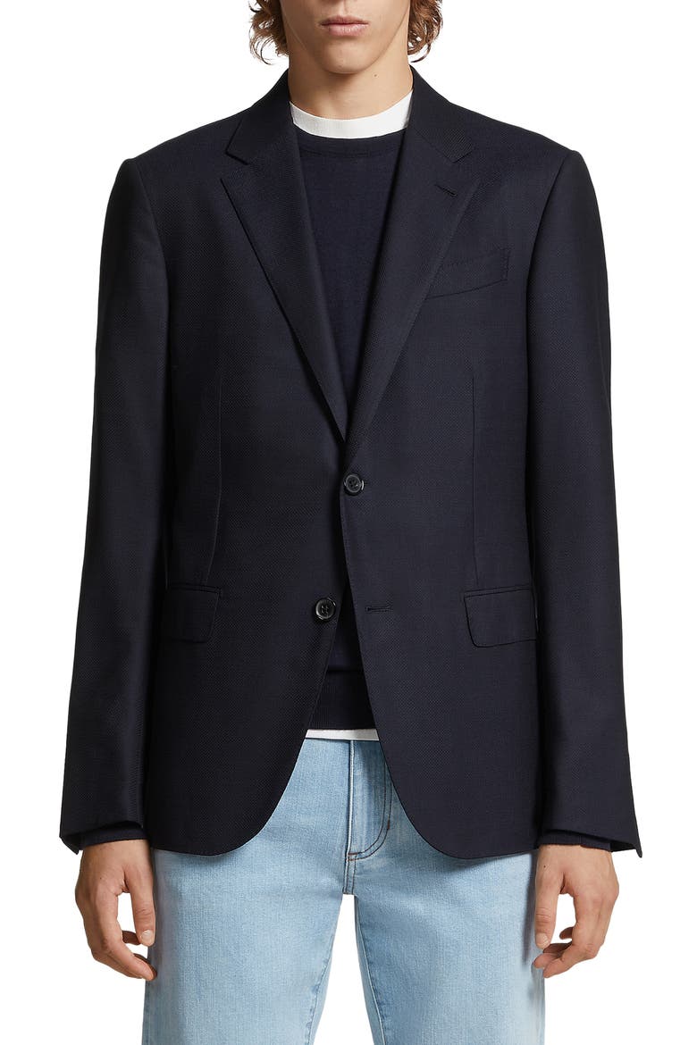 Trofeo Comfort 10-Pocket Wool Blend Blazer, Main, color, NAVY
