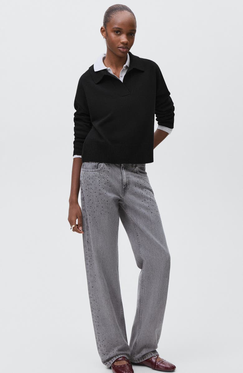 MANGO TEEN Johnny Collar Sweater, Alternate, color, Black