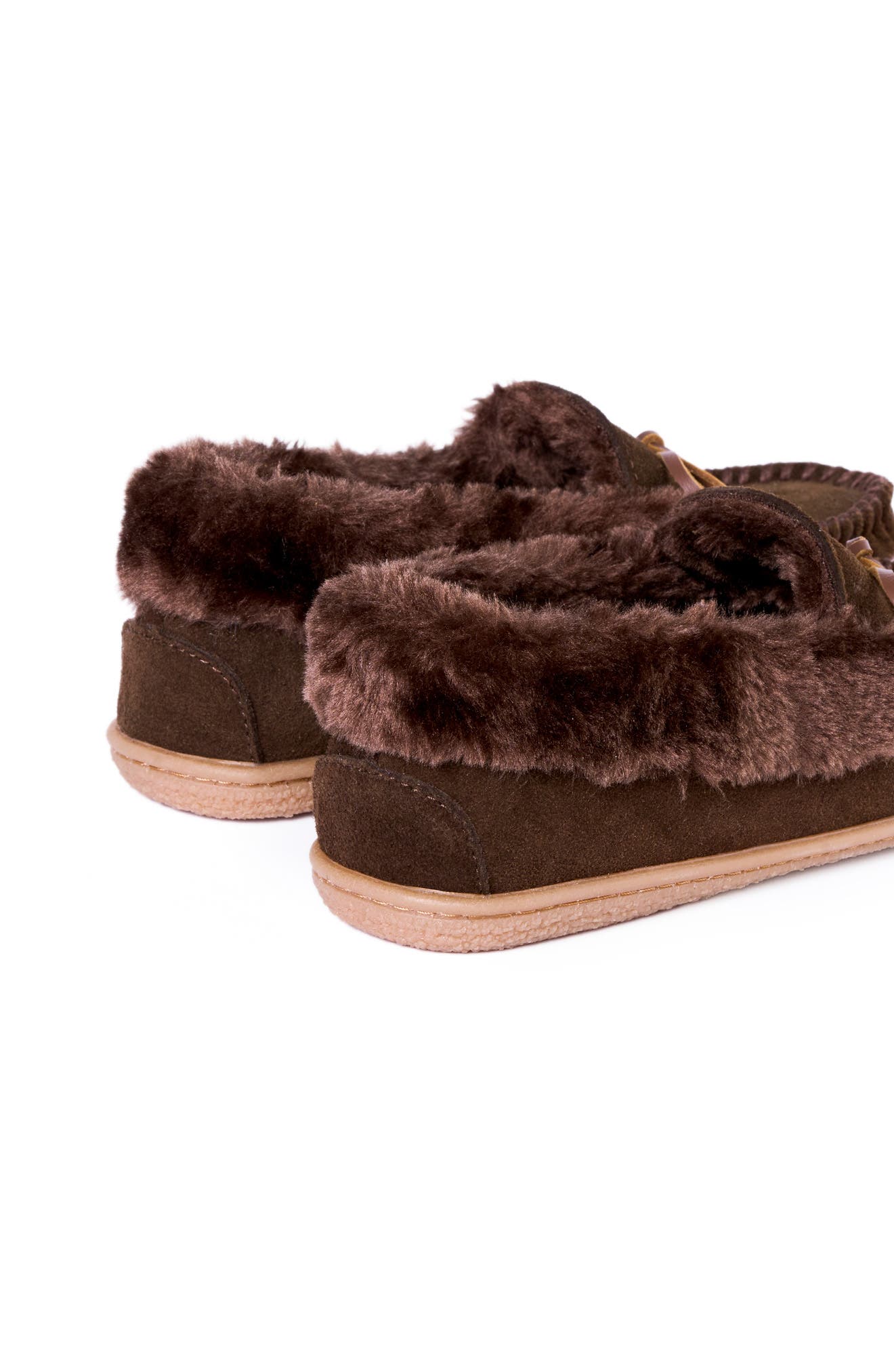 Camp Collar Faux Fur Suede Moccasin, Alternate, color, DARK CHOCOLATE