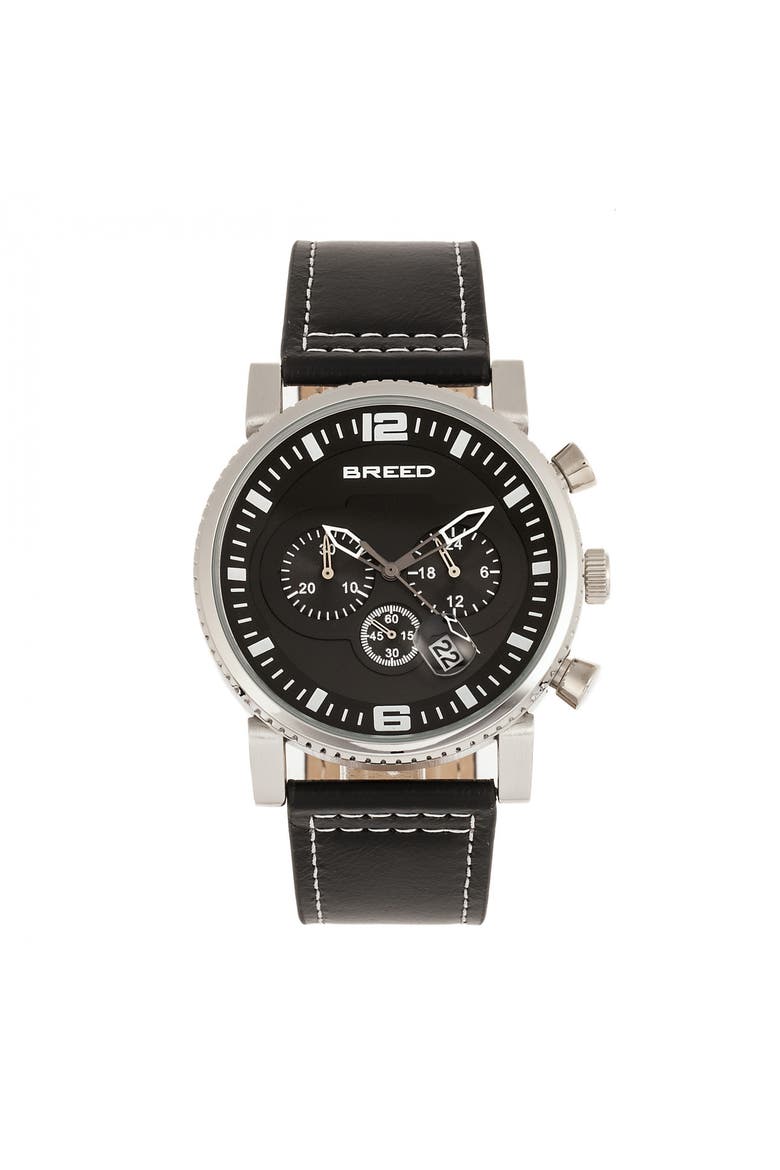 Ryker Chronograph Leather-Band Watch w/Date, Main, color, Black
