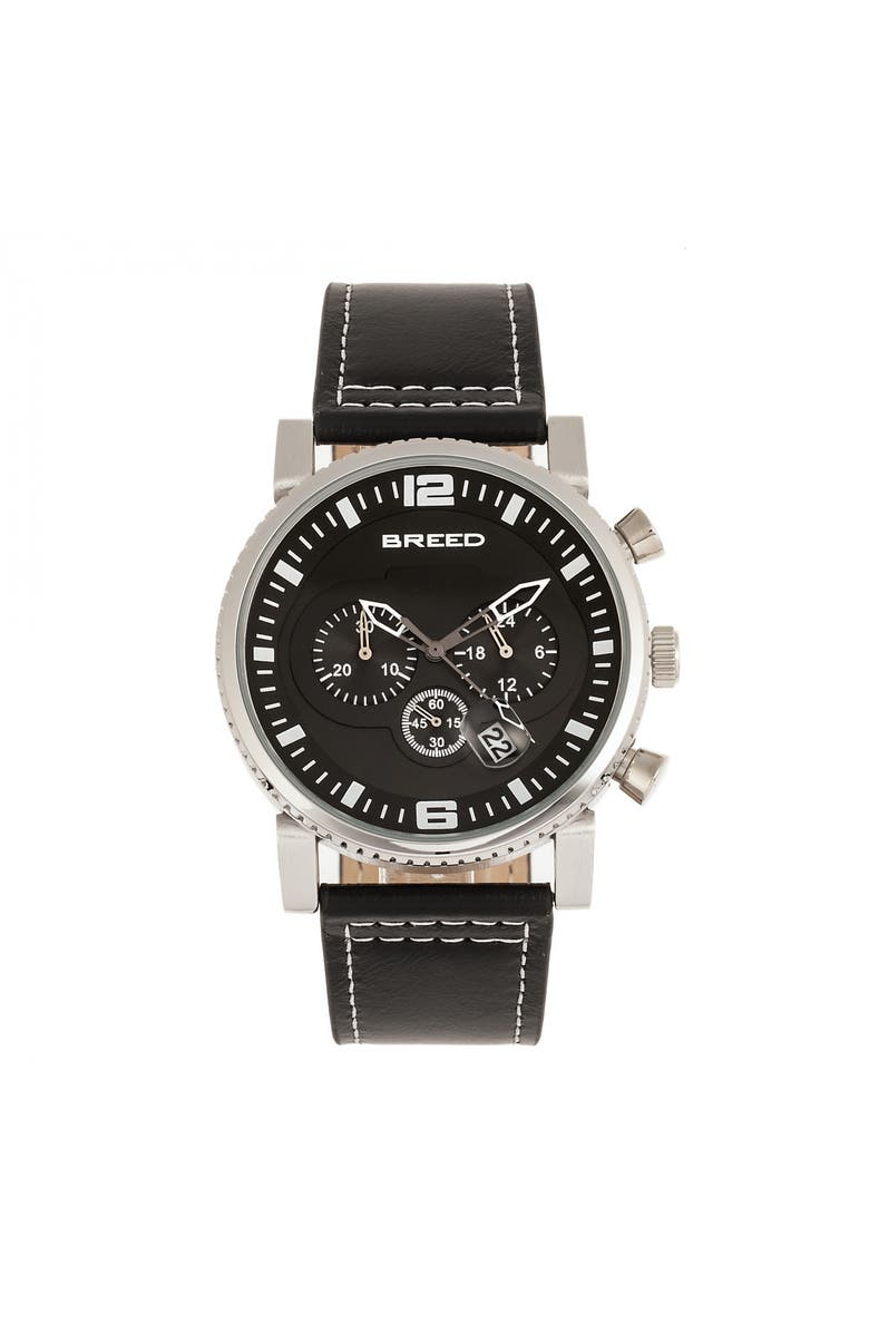BREED Ryker Chronograph Leather-Band Watch w/Date, Main, color, Black