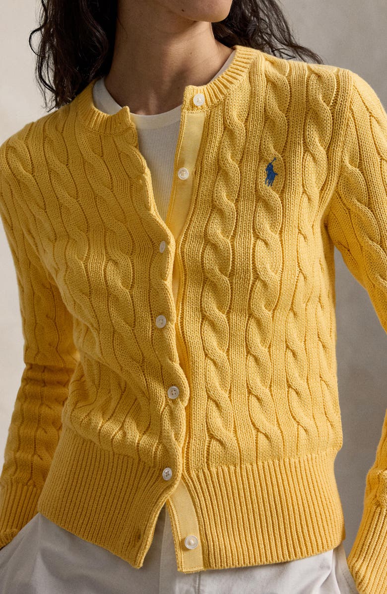 Polo Ralph Lauren Cable Knit Cotton Crewneck Cardigan, Alternate, color, Beach Yellow