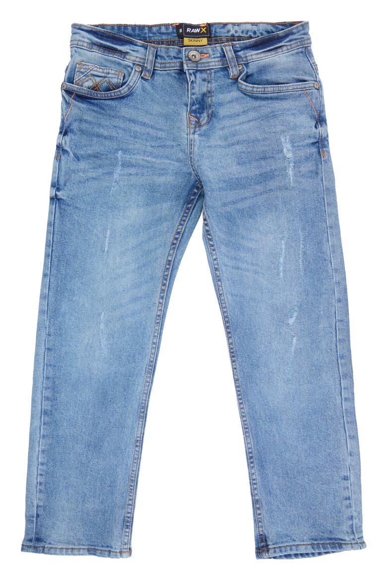 Kids' Raw X Rip & Repair Distressed Neon Stitch Jeans, Main, color, LIGHT STONE
