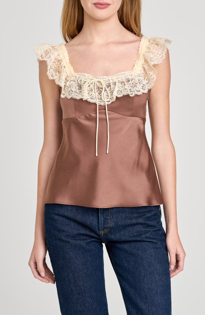 WAYF Ella Lace Trim Camisole, Main, color, Mocha