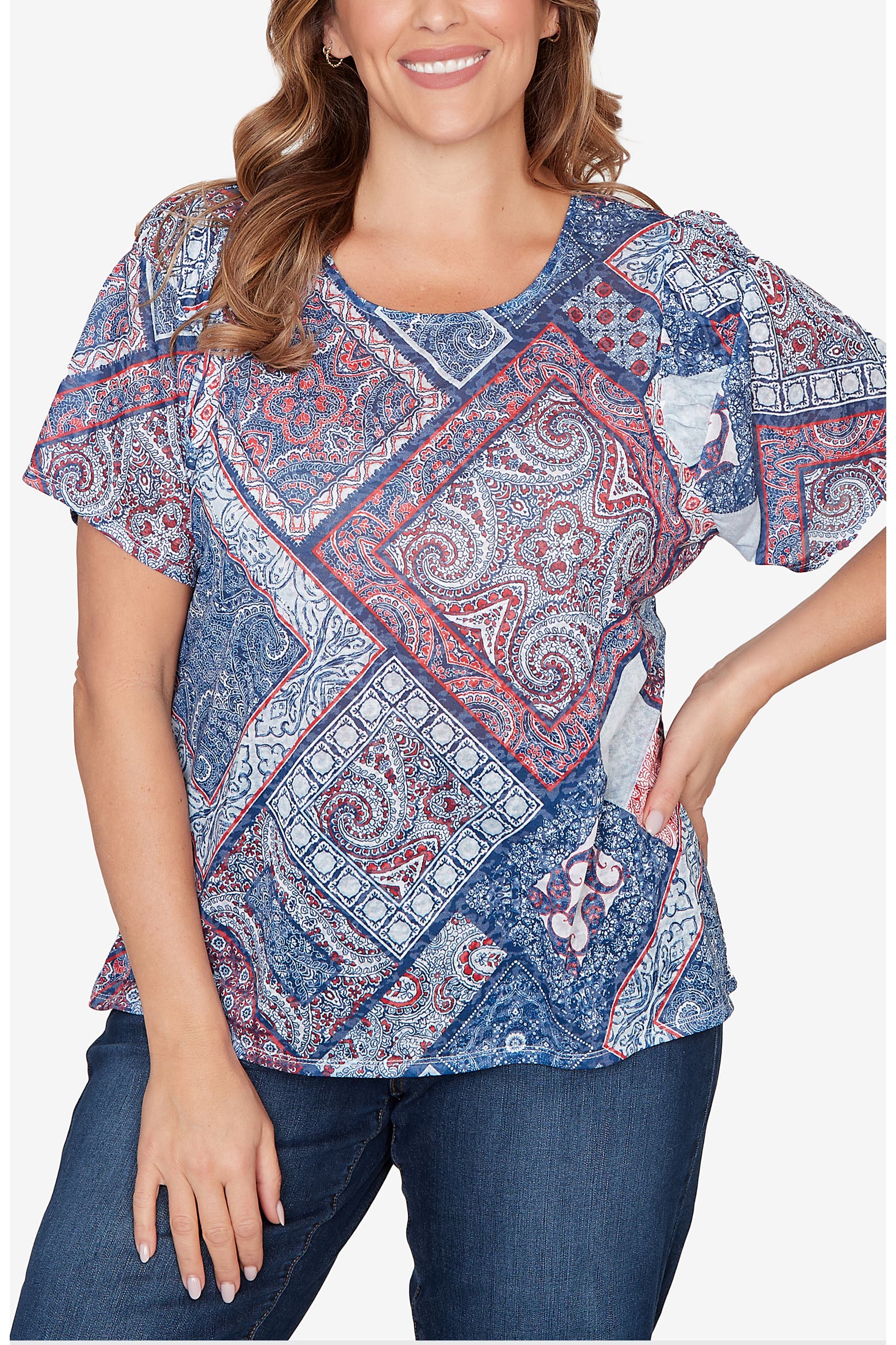 Ruby Rd Woman RUBY RD Sublimation Geometric Jersey Top (Women) | Nordstromrack