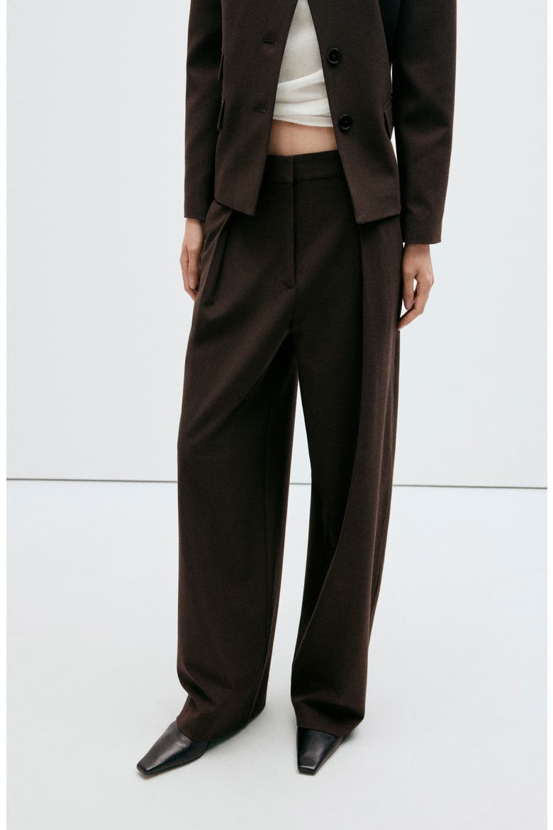 Micro Houndstooth Check Pleated Pants, Alternate, color, BROWN