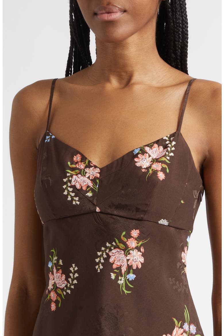 Shara Floral Print Silk Blend Midi Dress, Alternate, color, DARK MOCHA MULTI