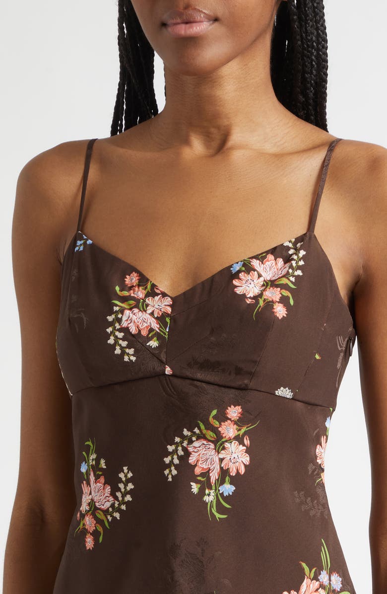 Veronica Beard Shara Floral Print Silk Blend Midi Dress, Alternate, color, Dark Mocha Multi