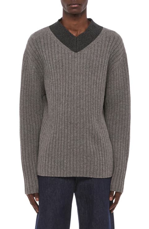 Contrast V-Neck Wool Sweater