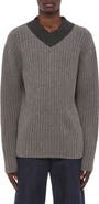 Helmut Lang Contrast V-Neck Wool Sweater