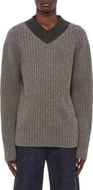 Helmut Lang Contrast V-Neck Wool Sweater