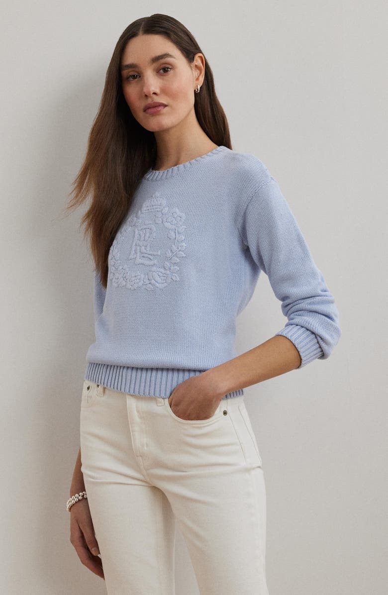 Lauren Ralph Lauren Floral Logo Combed Cotton Sweater, Alternate, color, 