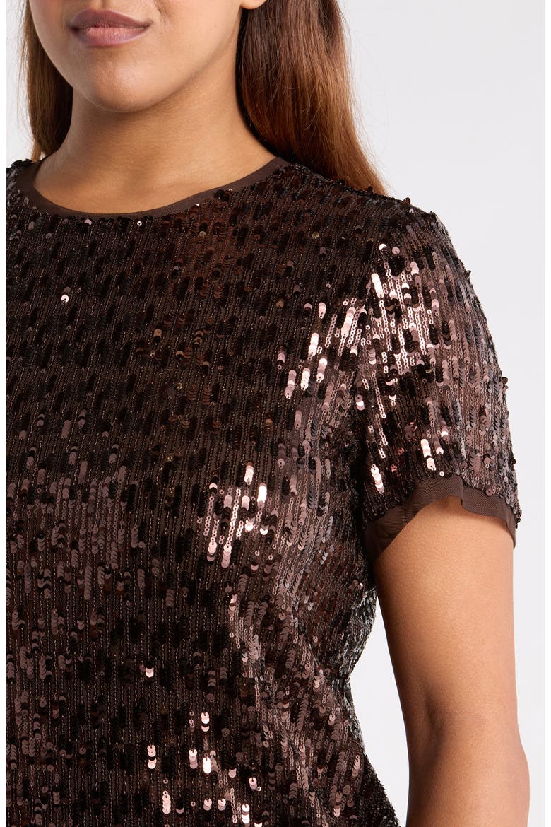 Sequin Short Sleeve Tee, Alternate, color, DEEP MAHOGANY