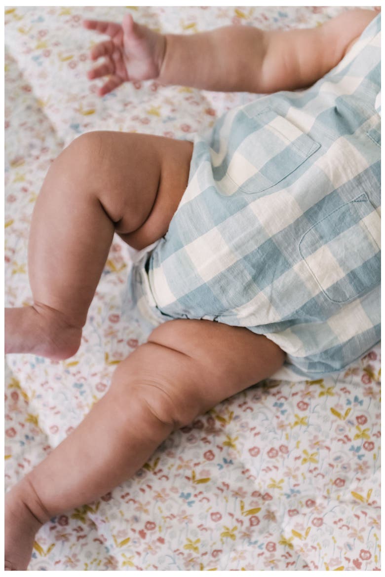 Gingham Check Patch Pocket Organic Cotton Bubble Romper, Alternate, color, CHECKMATE POND