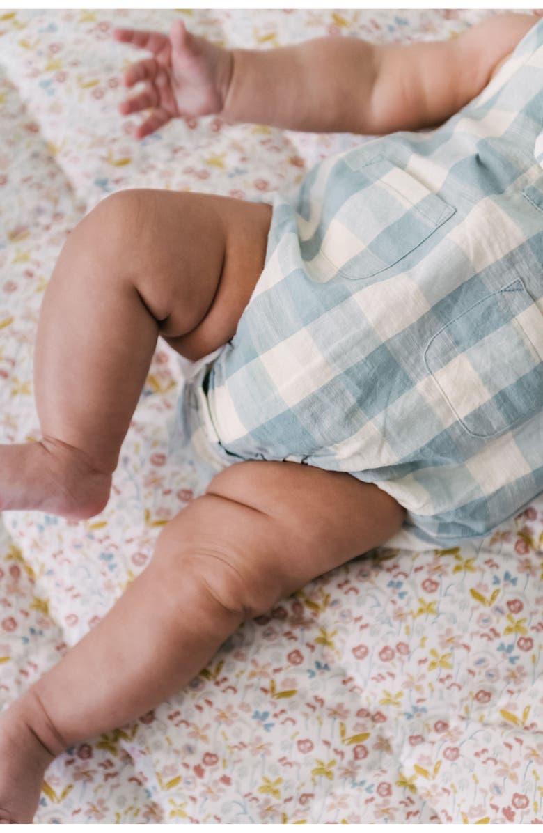 Pehr Gingham Check Patch Pocket Organic Cotton Bubble Romper, Alternate, color, Checkmate Pond