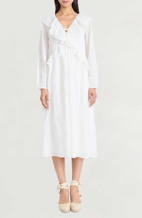 Ruffle Long Sleeve Midi Dress