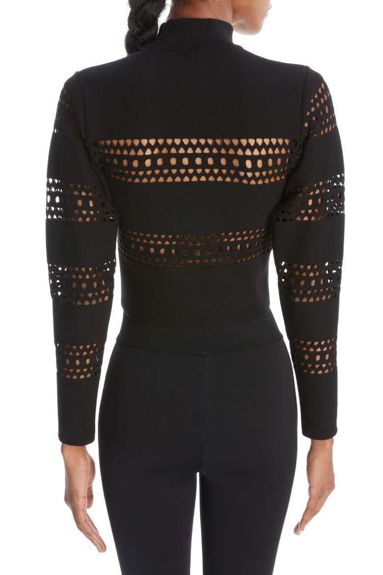 Vienne Perforated Crop Turtleneck Sweater, Alternate, color, NOIR ALAIA