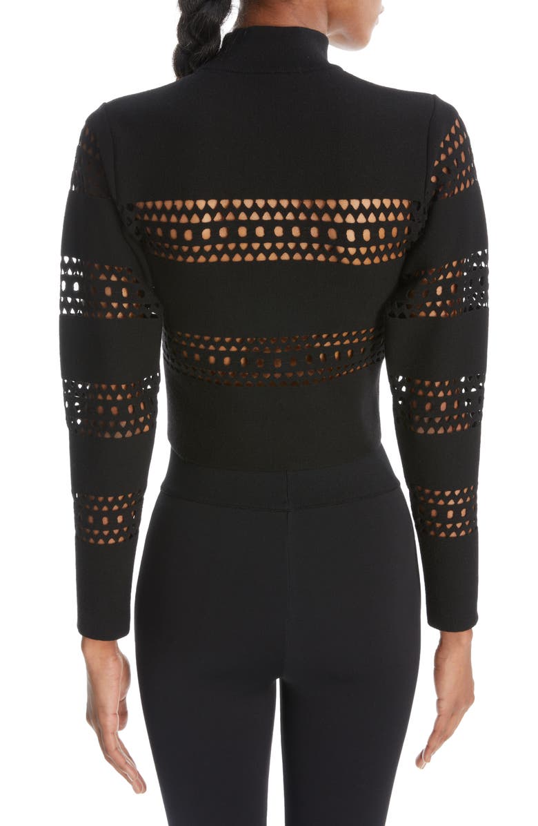 Alaïa Vienne Perforated Crop Turtleneck Sweater, Alternate, color, 
