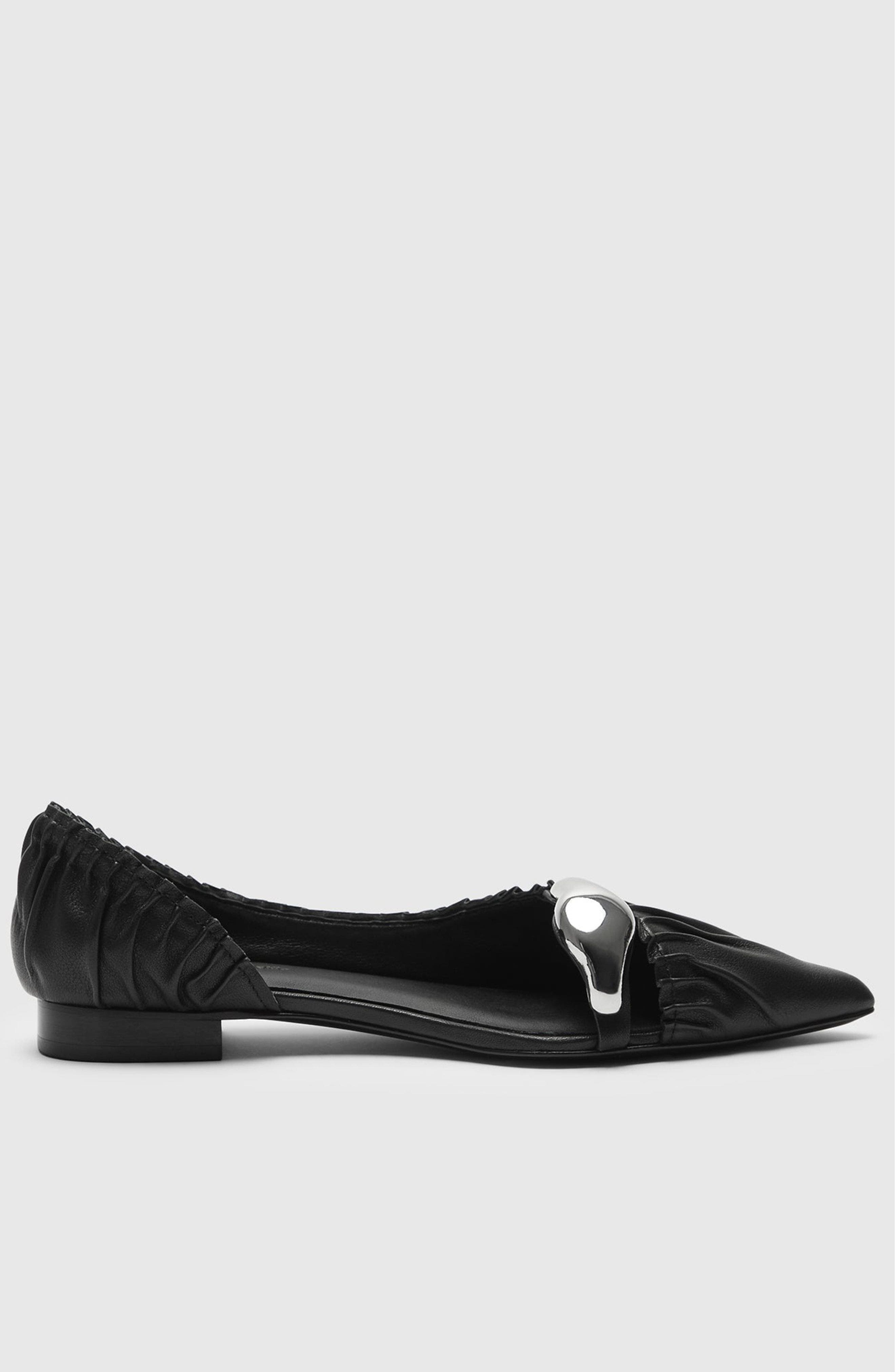 Manière De Voir Celeste Leather Ballet Flats with Hardware, Alternate, color, Midnight
