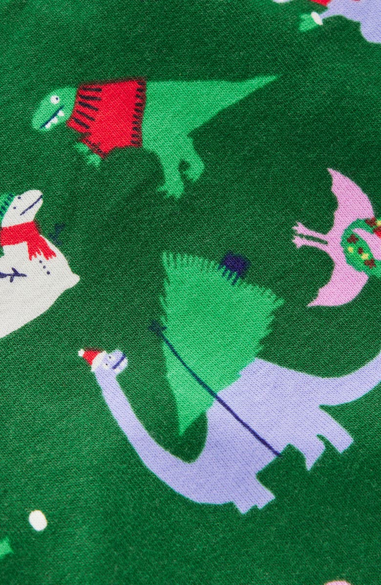 Mini Boden Kids' Festive Dino Print Fitted Two-Piece Cotton Pajamas, Alternate, color, Eden Christmas Dinos
