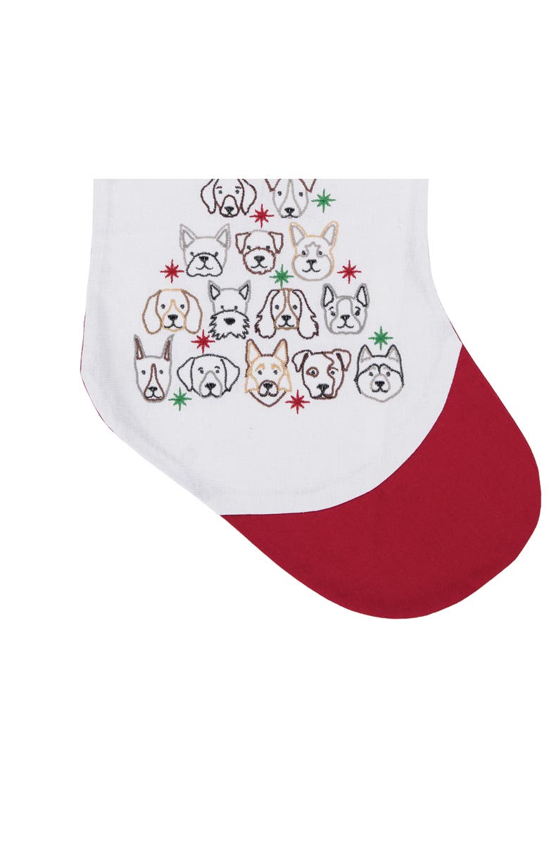 C&F Home Dog Themed Embroidered Christmas Stocking on White Background with Red Cuff Features Dog Face Christmas Tree Stocking 20.0 in., Alternate, color, Red
