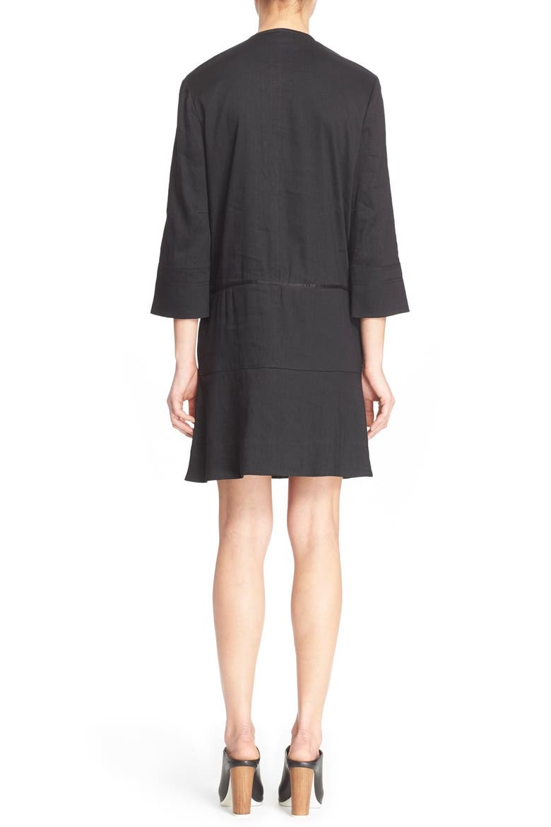 Pleated Drop Waist Linen Blend Dress, Alternate, color, BLACK