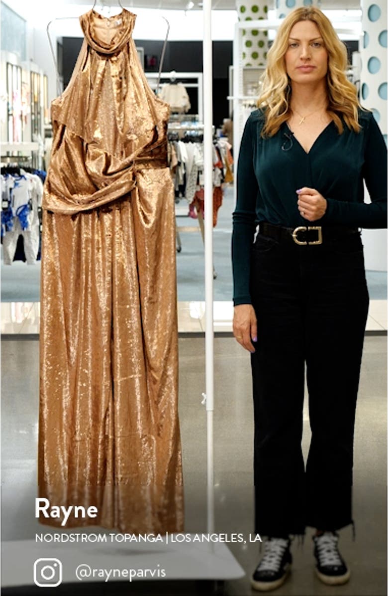 Isadora Halter Neck Crushed Velvet Jumpsuit, sales video thumbnail