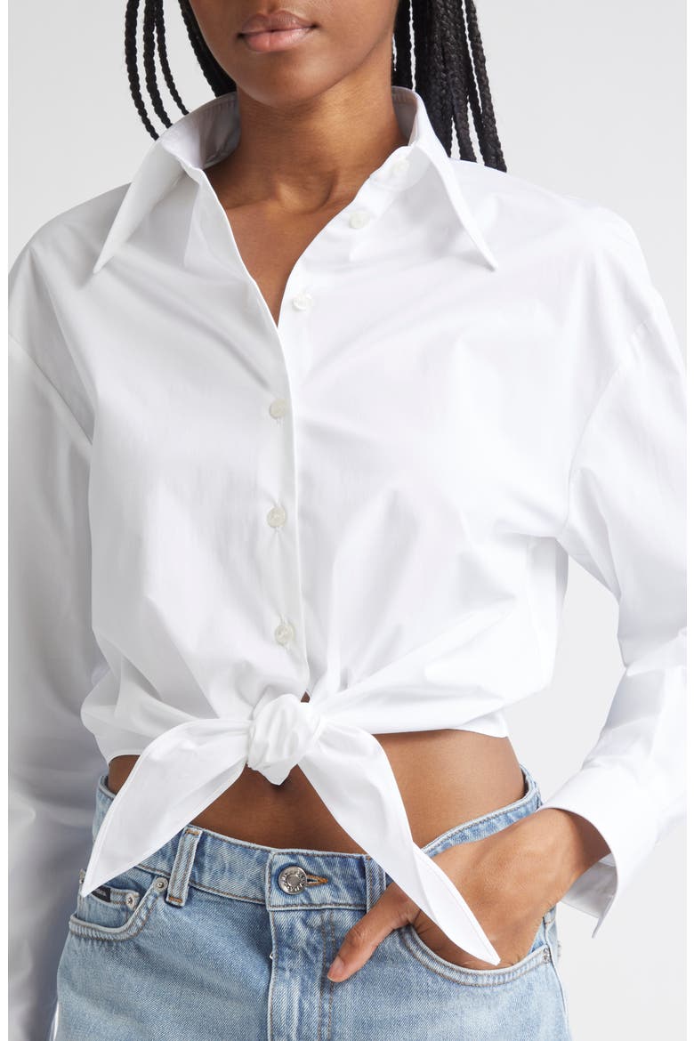 Tie Font Stretch Poplin Crop Button-Up Shirt, Alternate, color, W0800 BIANCO OTTICO