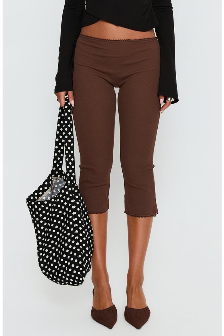 Baseline Ribbed Lace Trim Capri Pants, Main, color, CHOCOLATE