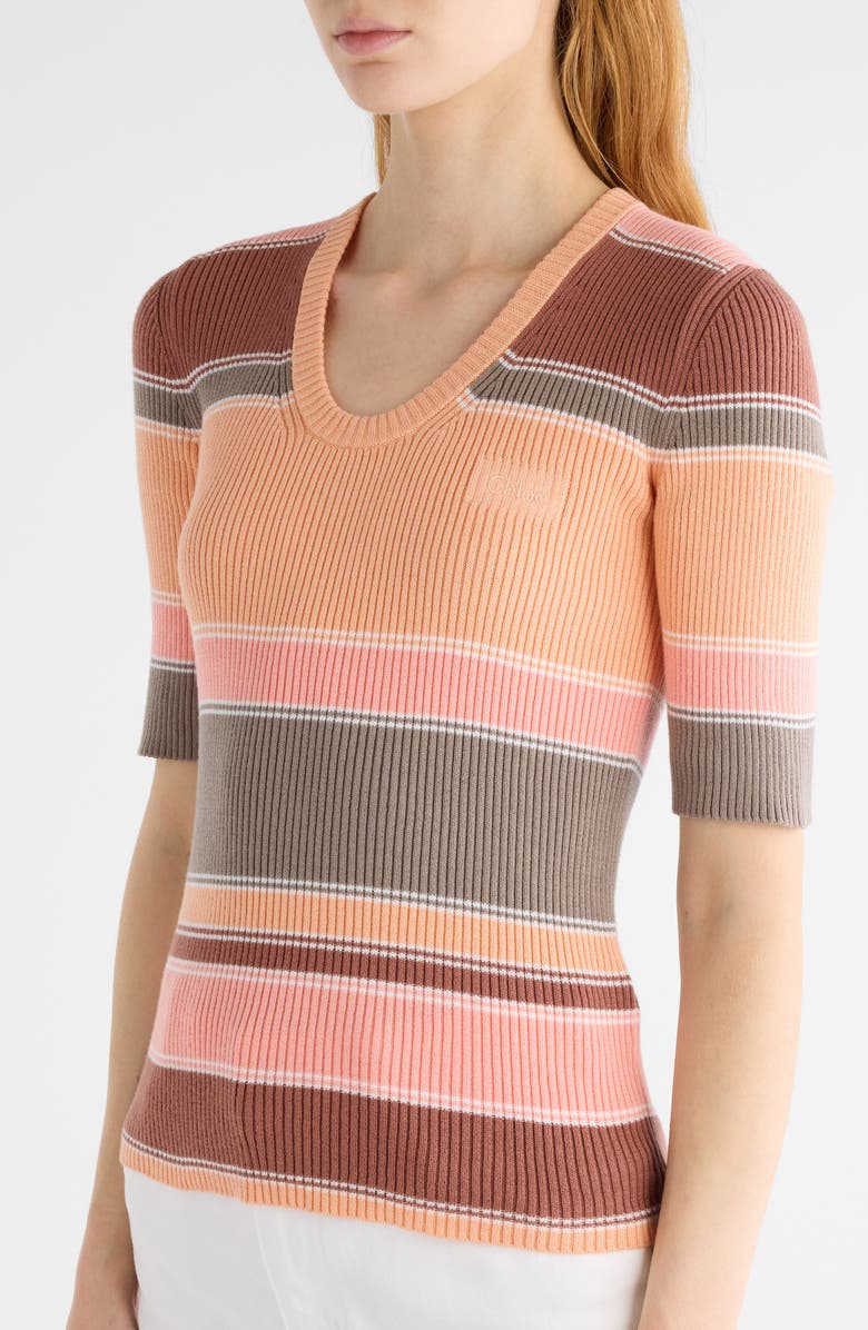 Chloé Stripe Cotton Rib Top, Alternate, color, Orange Multi