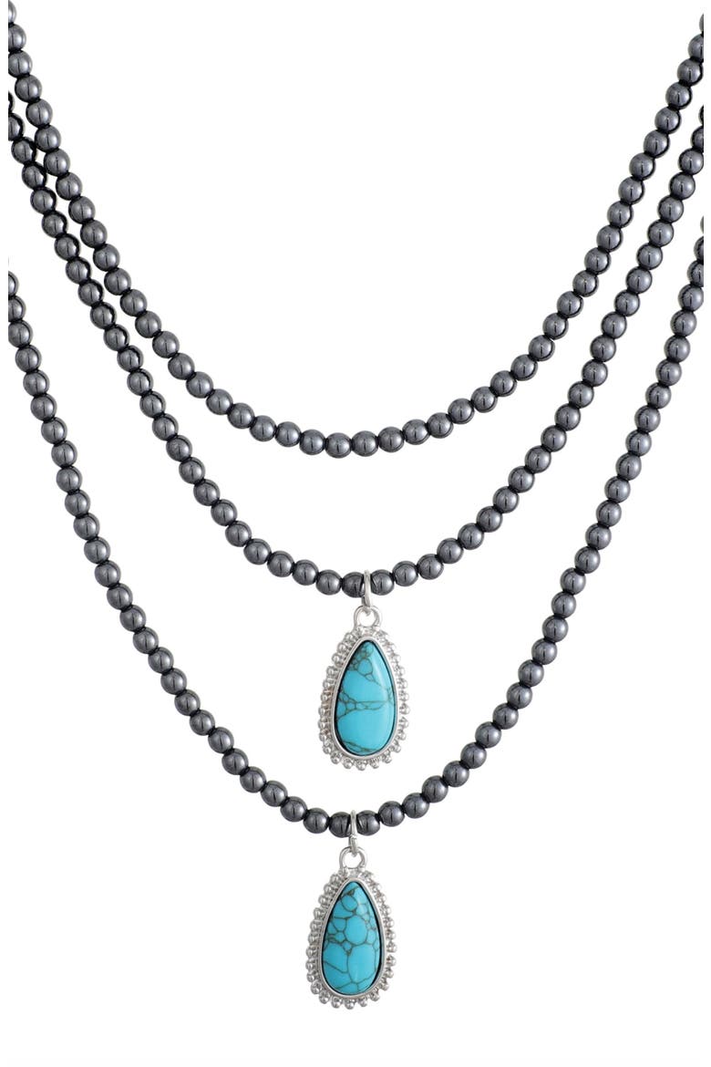 Gunmetal Tone Bead & Simulated Turquoise Layered Necklace, Main, color, BLUE/ SILVER
