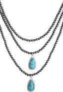 Adornia Gunmetal Tone Bead & Simulated Turquoise Layered Necklace