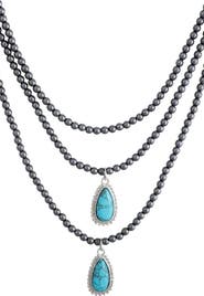 Adornia Gunmetal Tone Bead & Simulated Turquoise Layered Necklace
