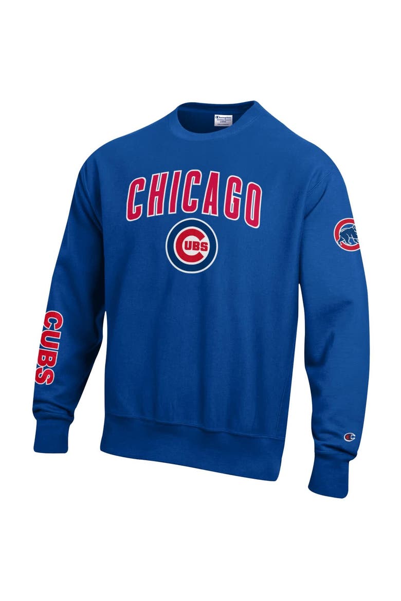 Men's Champion  Royal Chicago Cubs Reverse Weave Chenille Sweatshirt, Alternate, color, Royal