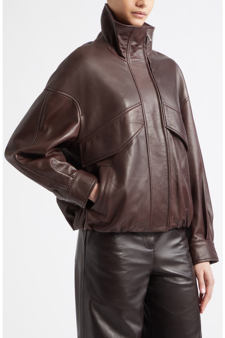 Roland Sculpted Leather Bomber Jacket, Alternate, color, BROWN
