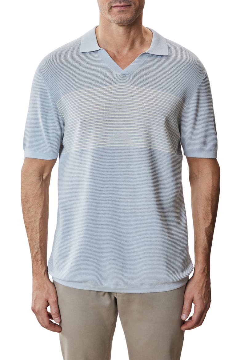 Orion Stripe Silk & Linen Johnny Collar Polo, Main, color, LIGHT GREY