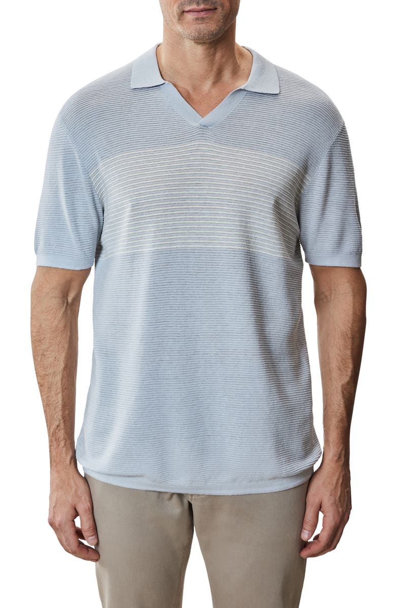 Robert Barakett Orion Stripe Silk & Linen Johnny Collar Polo, Main, color, Light Grey