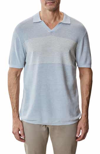 Robert Barakett Orion Stripe Silk & Linen Johnny Collar Polo