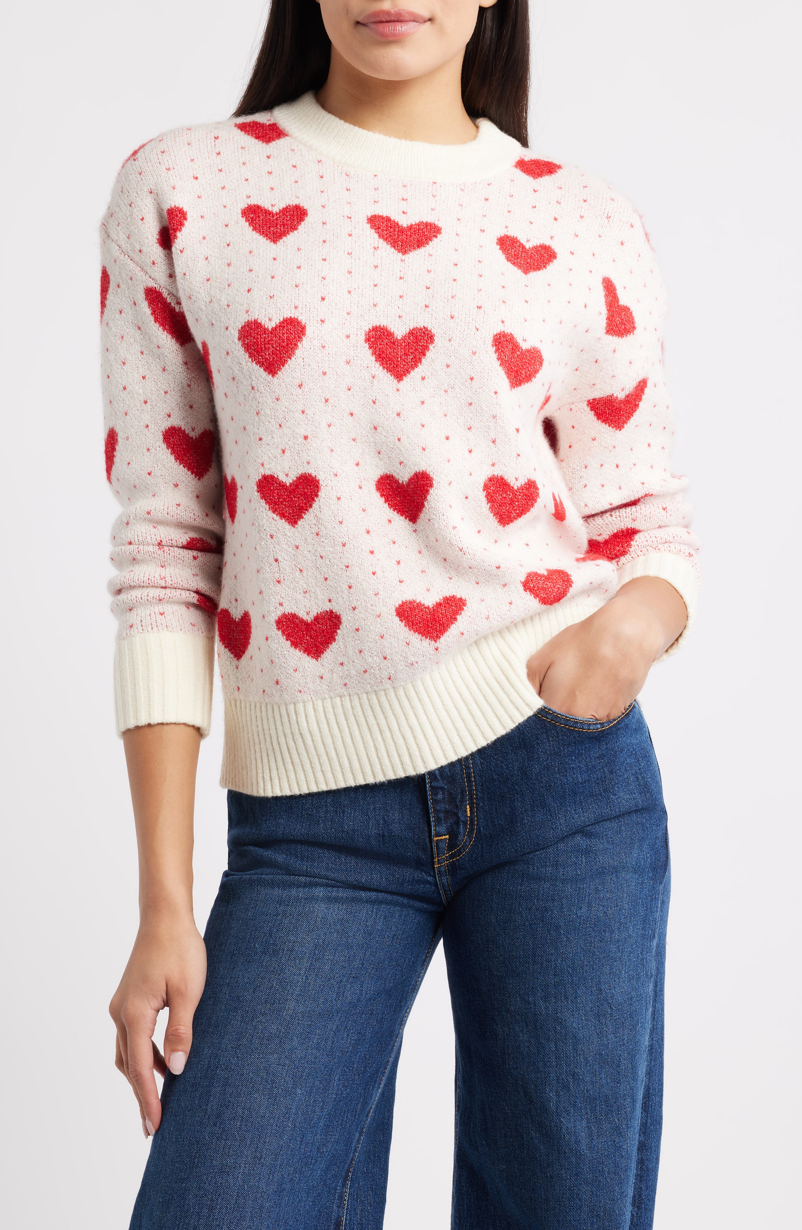Caslonr Caslon(r) Jacquard Heart Crewneck Sweater In Brown
