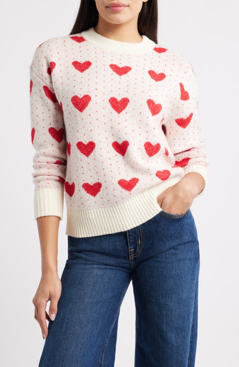Jacquard Heart Crewneck Sweater